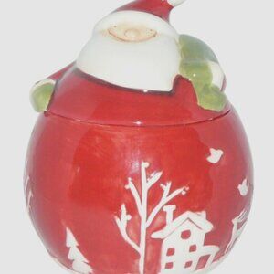 Santa Claus Winter Scene Ceramic Cookie Jar with Lid by TJs Christmas Vintage
